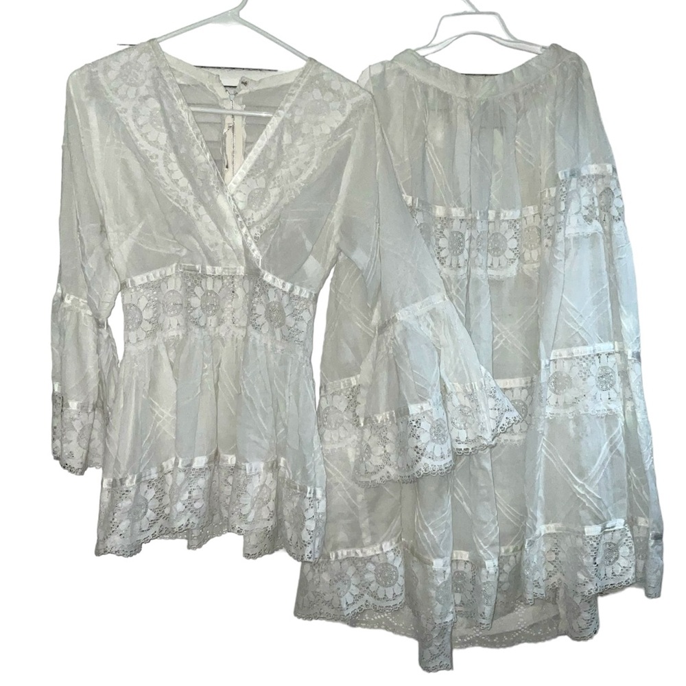 Vintage Minna Lee Two Piece Cotton & Lace Skirt Suit Size S